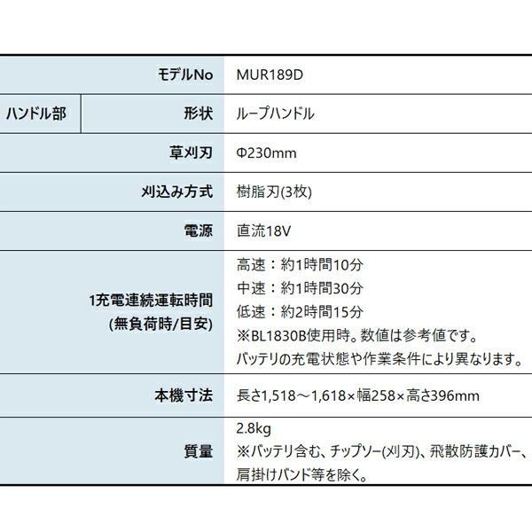 マキタ 18V 充電式草刈機 樹脂刃付 バッテリー ・充電器付き MUR189DWF 商品画像2：ニッチ・リッチ・キャッチKaago店