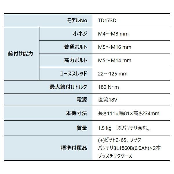 マキタ 18V 充電式インパクトドライバ バッテリー付き TD173DX B 黒 商品画像2：ニッチ・リッチ・キャッチKaago店