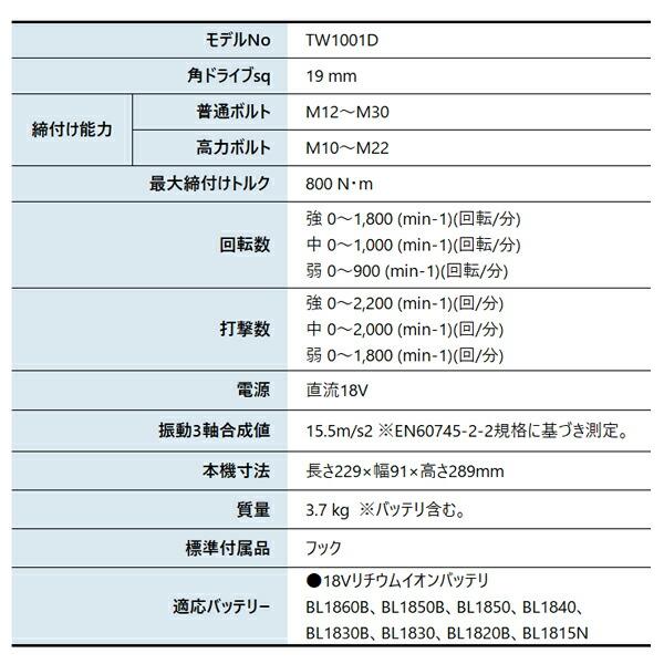 マキタ 18V 充電式インパクトレンチ 本体のみ TW1001DZ 商品画像2：ニッチ・リッチ・キャッチKaago店