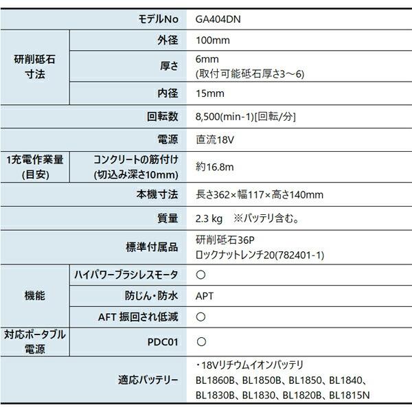 マキタ 18V 充電式ディスクグラインダ 100mm 本体のみ GA404DZN 商品画像2：ニッチ・リッチ・キャッチKaago店