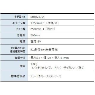 マキタ 18V 充電式ミニ生垣バリカン 本体のみ MUH267DZの通販なら