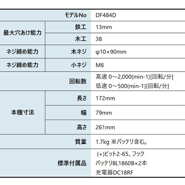 マキタ 18V 充電式ドライバドリル バッテリー ・充電器付き DF484DRGX 商品画像2：ニッチ・リッチ・キャッチKaago店