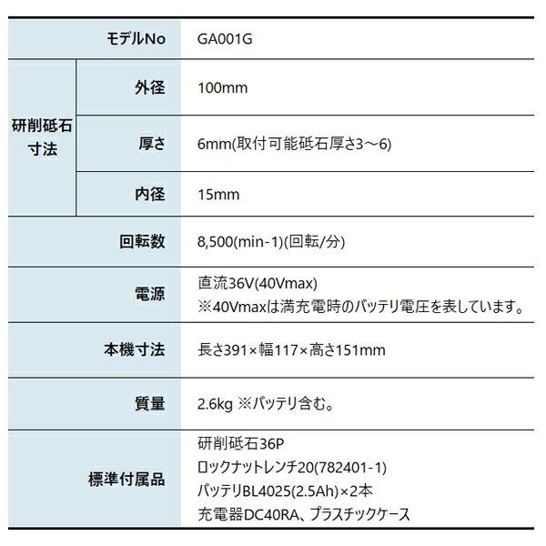 マキタ 40Vmax 充電式ディスクグラインダ 100mm バッテリー ・充電器付き GA001GRDX 商品画像2：ニッチ・リッチ・キャッチKaago店