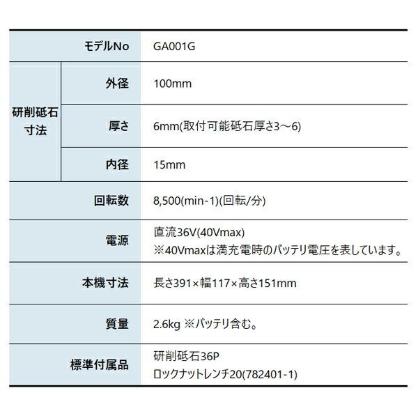 マキタ 40Vmax 充電式ディスクグラインダ 100mm 本体のみ GA001GZ 商品画像2：ニッチ・リッチ・キャッチKaago店