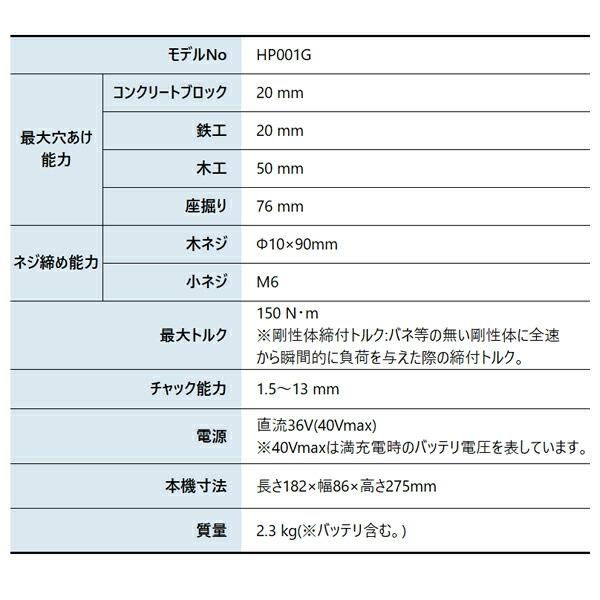 マキタ 40Vmax 充電式震動ドライバドリル 本体のみ HP001GZ 商品画像2：ニッチ・リッチ・キャッチKaago店