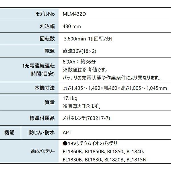 マキタ 36V 充電式芝刈機 430mm 本体のみ MLM432DZ 商品画像2：ニッチ・リッチ・キャッチKaago店