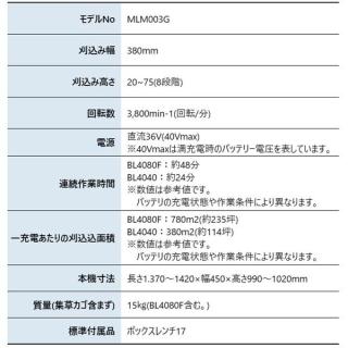 マキタ 40Vmax 充電式芝刈機 380mm 本体のみ MLM003GZの通販なら