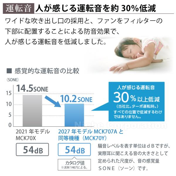 ダイキン 加湿ストリーマ空気清浄機 (MCK707A) (W ホワイト) 商品画像7：ニッチ・リッチ・キャッチKaago店