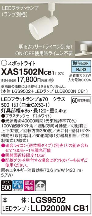 パナソニック スポットライト(配線ダクト用) XAS1502NCB1(本体:LGS9502+ラン･･･