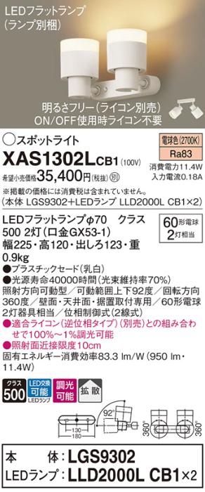 パナソニック (直付)スポットライト XAS1302LCB1(本体:LGS9302+ランプ:LLD200･･･