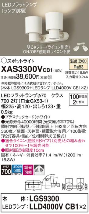 パナソニック (直付)スポットライト XAS3300VCB1(本体:LGS9300+ランプ:LLD400･･･