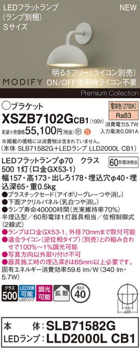 パナソニック (壁半埋込) LEDブラケットMODIFYモディファイ XSZB7102GCB1(SLB･･･