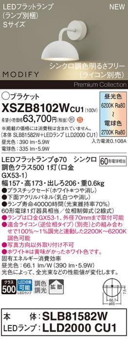 パナソニック (壁直付) LEDブラケット MODIFYモディファイ XSZB8102WCU1(SLB8･･･