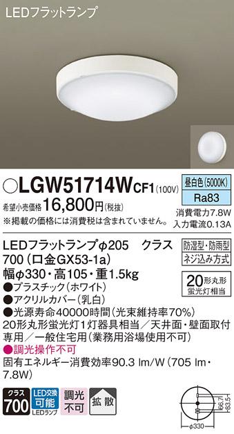パナソニック 小型シーリング LGW51714WCF1(LED) (丸管20形) 昼白色(電気工事必要) Panasonic 商品画像1：日昭電気