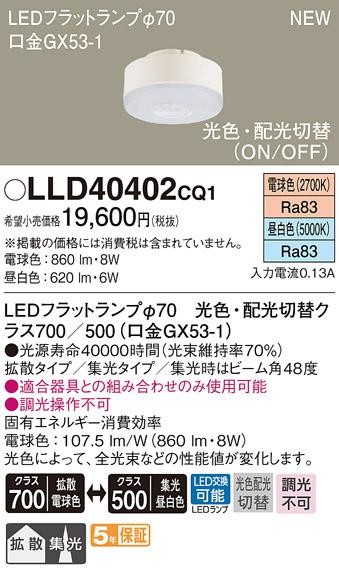 パナソニック LEDフラットランプ LLD40402CQ1 Φ70 光色・配光切替(拡散電球･･･