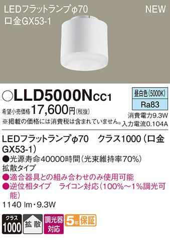 LEDフラットランプ パナソニック LLD5000NCC1ライコン対応(昼白色･拡散) Panasonic 商品画像1：日昭電気