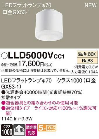 LEDフラットランプ パナソニック LLD5000VCC1ライコン対応(温白色･拡散) Panasonic 商品画像1：日昭電気