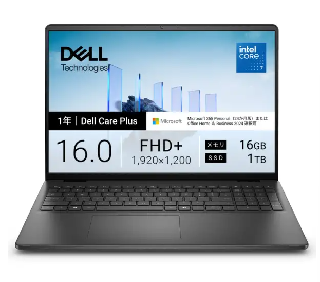 新品Dell 16(DC16250 ) カーボンブラック ND76-GNM3BC [16.0型 /Windows11 Home /intel Core 7 /メモリ：16GB /SSD：1TB /M365 (24か月) or Office 選択可能 ：EC－TOPショップ