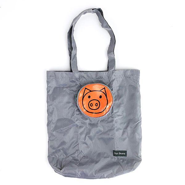 ミッフィー-MIFFY-ブタ-miffy-ポケッタブルトートバッグ-ブタ-エコバッグコンパクト-収納-お出かけ-買い物-トート-グレー 商品画像1：キャラグッズPERFECT WORLD TOKYO