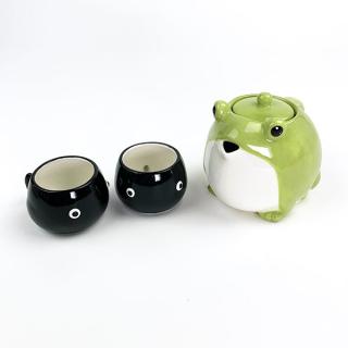 ティーセット-カエル親子-カエル-食器-急須-ティーポット-カップ-緑の
