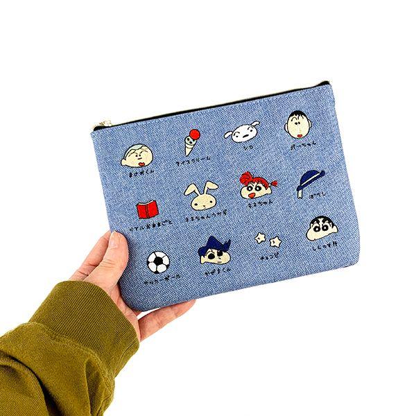 クレヨンしんちゃん-マサオくん-ボーちゃん-しんのすけ-ネネ-風間-ちび刺繍-フラットポーチ-ともだち-コンパクト-ポーチ-GREY-(MCOR) 商品画像7：キャラグッズPERFECT WORLD TOKYO