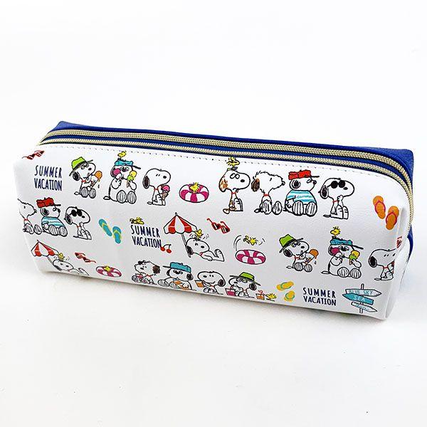 スヌーピー-Ｗファスナーペンポーチ-バケーションスヌーピー--筆箱-ペン入れ-ポーチ-白-グッズ--(MCOR) 商品画像1：キャラグッズPERFECT WORLD TOKYO