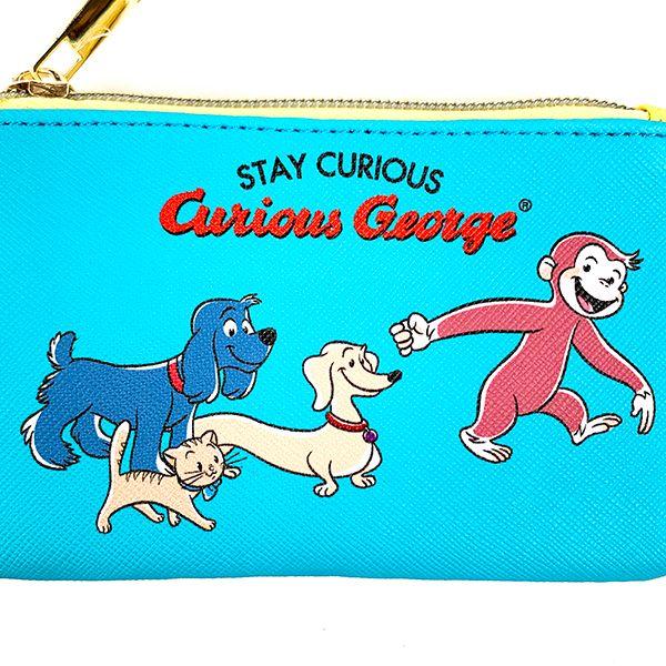 おさるのジョージ-ジョージ-おさるのジョージ-リール付きパスケース-フレンズ-ポーチ-ケース-リール-コインケース-ブルー-グッズ 商品画像2：キャラグッズPERFECT WORLD TOKYO