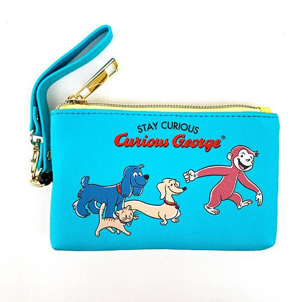 おさるのジョージ-ジョージ-おさるのジョージ-リール付きパスケース-フレンズ-ポーチ-ケース-リール-コインケース-ブルー-グッズ 商品画像1：キャラグッズPERFECT WORLD TOKYO