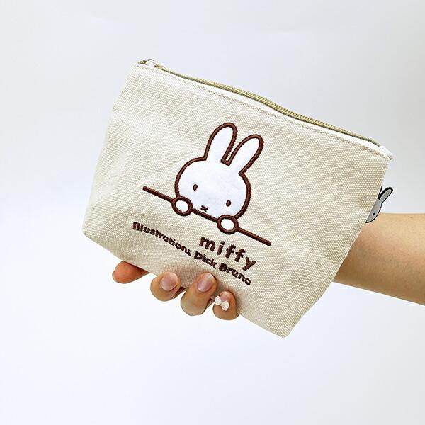 ミッフィー miffy 刺繍帆布ポーチ(M)  ナチュラル(ミッフィーフェイス) 商品画像8：キャラグッズPERFECT WORLD TOKYO