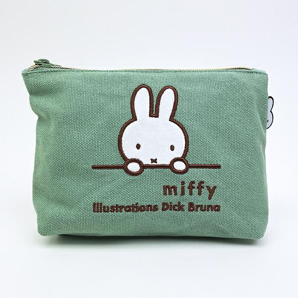ミッフィー miffy 刺繍帆布ポーチ(M) ミント ミッフィーフェイス