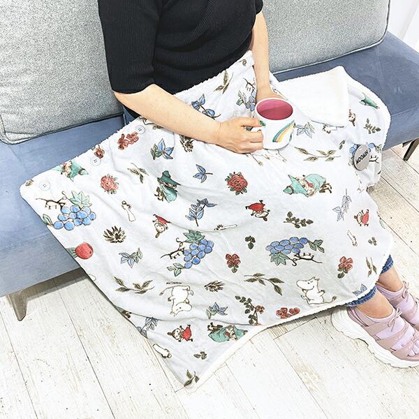 ムーミン フルーツガーデン ボア付3WAYケープ グレイ ブランケット MOOMIN