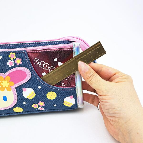サンリオ ウサハナ デニムWファスナーペンポーチ ペンケース 筆箱 スクール 平成レトロ Sanrio 商品画像3：キャラグッズPERFECT WORLD TOKYO