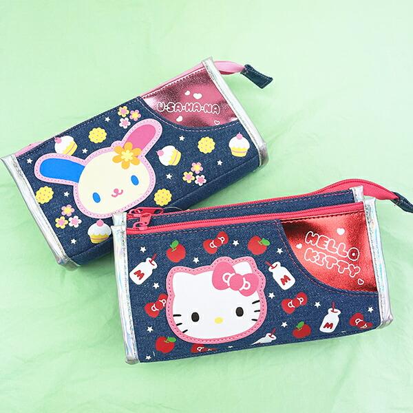 サンリオ ウサハナ デニムWファスナーペンポーチ ペンケース 筆箱 スクール 平成レトロ Sanrio 商品画像7：キャラグッズPERFECT WORLD TOKYO