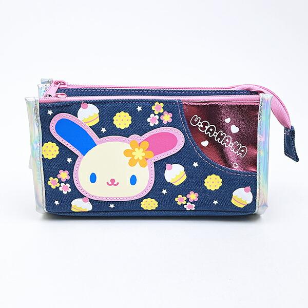 サンリオ ウサハナ デニムWファスナーペンポーチ ペンケース 筆箱 スクール 平成レトロ Sanrio 商品画像1：キャラグッズPERFECT WORLD TOKYO