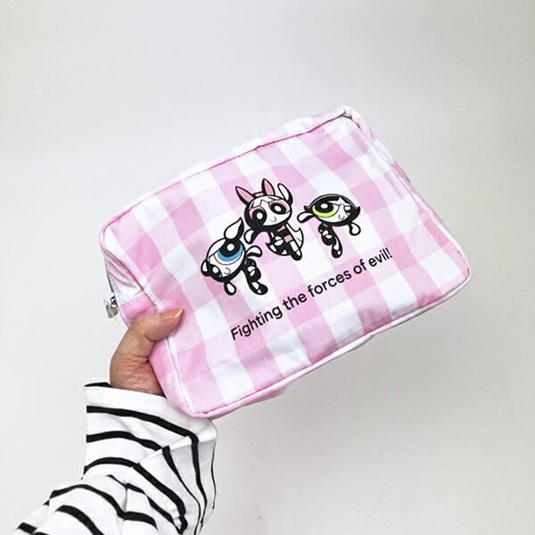 パワーパフガールズ ギンガムチェックポーチ ピンク パワパフ 商品画像6:キャラグッズPERFECT WORLD TOKYO