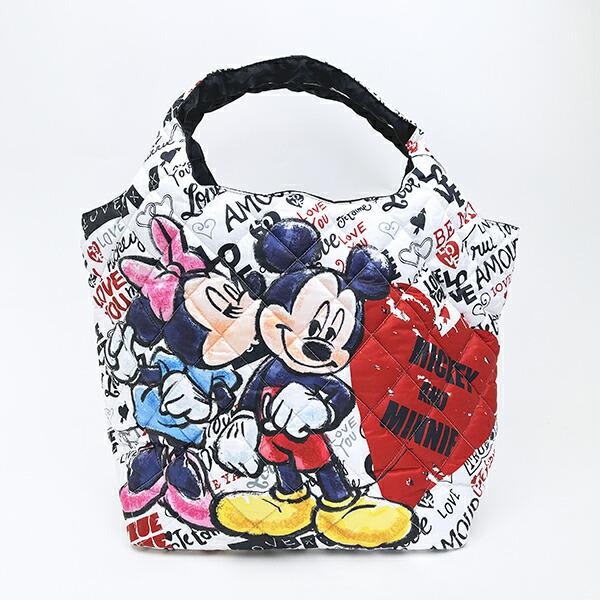 ディズニー ミッキー＆ミニー総柄 中綿トートバッグ  Disney