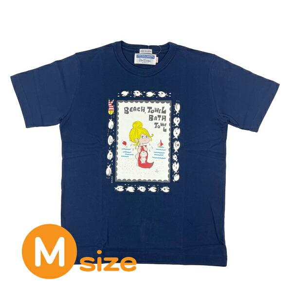 水森亜土 キャプテンサンタ コラボ Tシャツ (M)  ネイビー アパレル