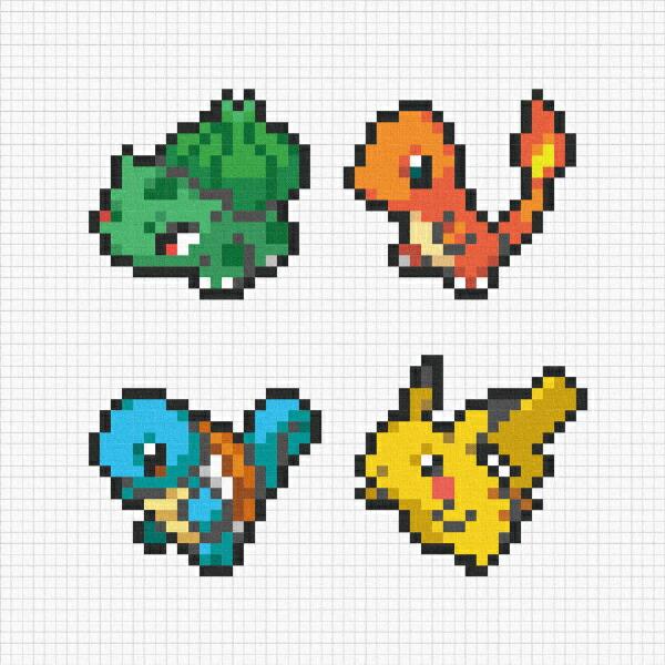 ポケットモンスター 集合(ピカチュウ＆初代御三家) アートパネル ピクセル イ･･･
