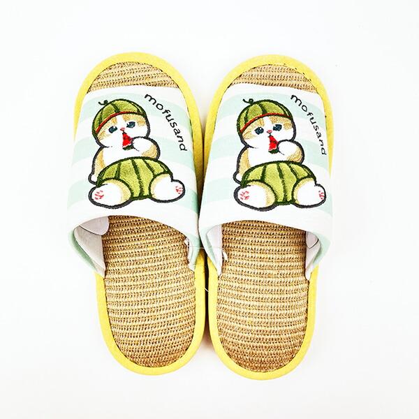 モフサンド mofusand スイカにゃんこ ジュート スリッパ (グリーン)