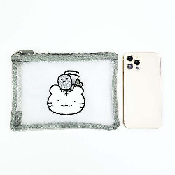 ホワイトタイガーとブラックタイガー サガラ刺繍メッシュポーチ ブラック 商品画像5：キャラグッズPERFECT WORLD TOKYO