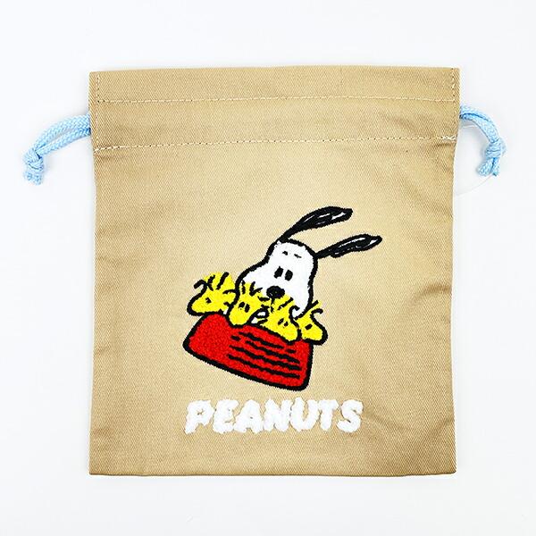 スヌーピー ウッドストック サガラ刺繍巾着 ベージュ SNOOPY