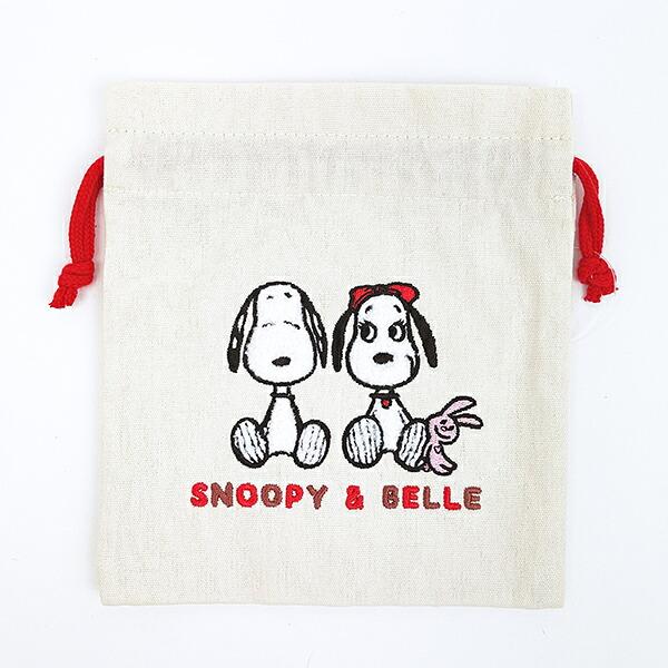 スヌーピー ＆ベル サガラ刺繍巾着 アイボリー SNOOPY