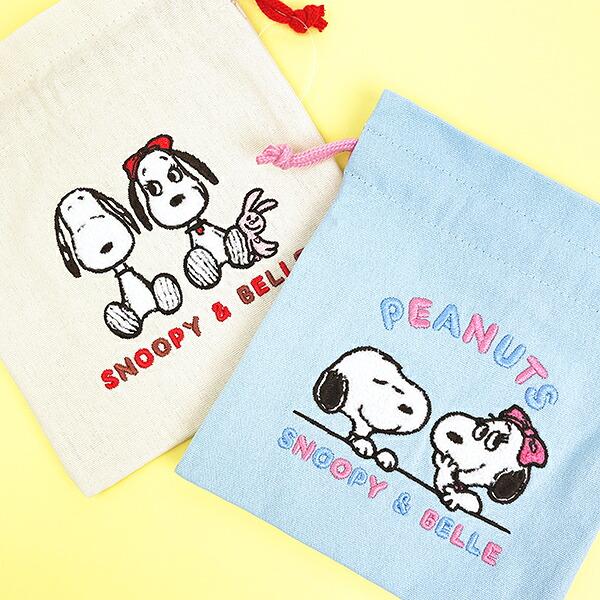 スヌーピー ＆ベル サガラ刺繍巾着 ライトブルー SNOOPY 商品画像4：キャラグッズPERFECT WORLD TOKYO