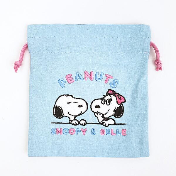 スヌーピー ＆ベル サガラ刺繍巾着 ライトブルー SNOOPY