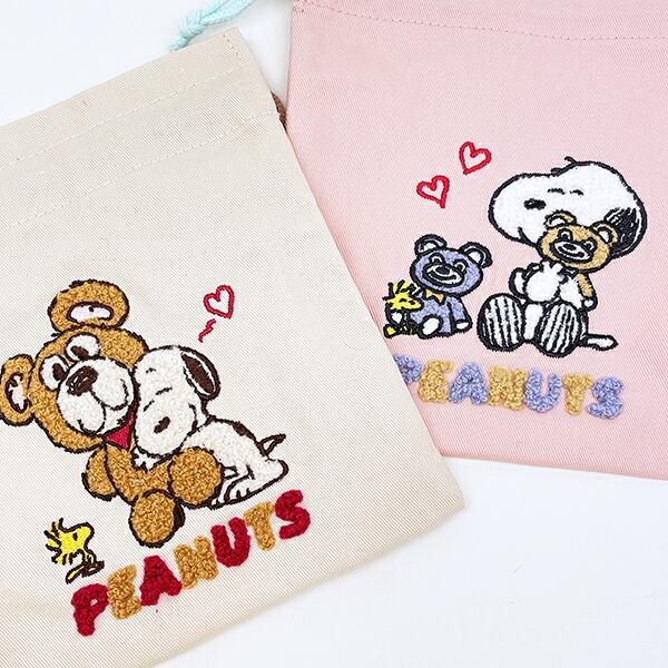 スヌーピー サガラ刺しゅう巾着 ブラウン SNOOPY 商品画像4：キャラグッズPERFECT WORLD TOKYO