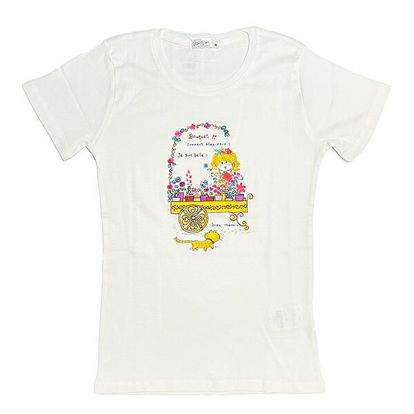 水森亜土 恋人柄 オーガニックコットン半袖Tシャツ(M) ホワイト アパレル