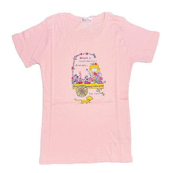 水森亜土 恋人柄 オーガニックコットン半袖Tシャツ(L) ライトピンク アパレル