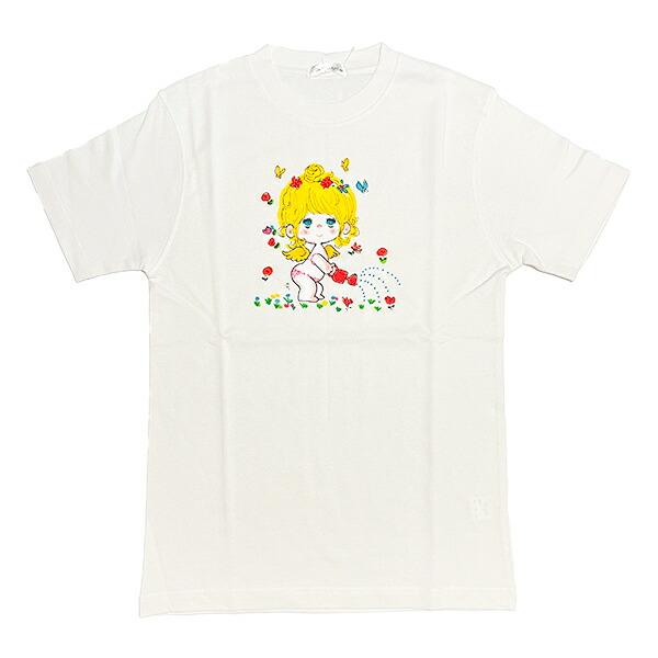 水森亜土 水やり柄 コットン半袖Tシャツ(M) ホワイト アパレル