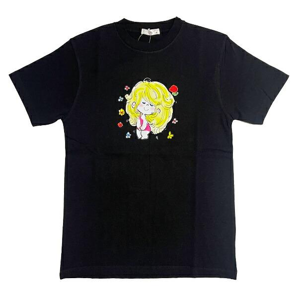水森亜土 少女柄 コットン半袖Tシャツ(M) ブラック アパレル