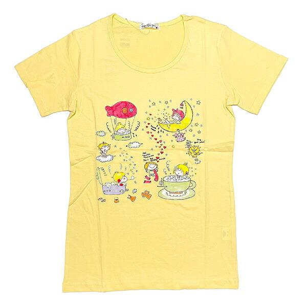 水森亜土 水プリント柄 プリント半袖Tシャツ(L) クリーム アパレル
